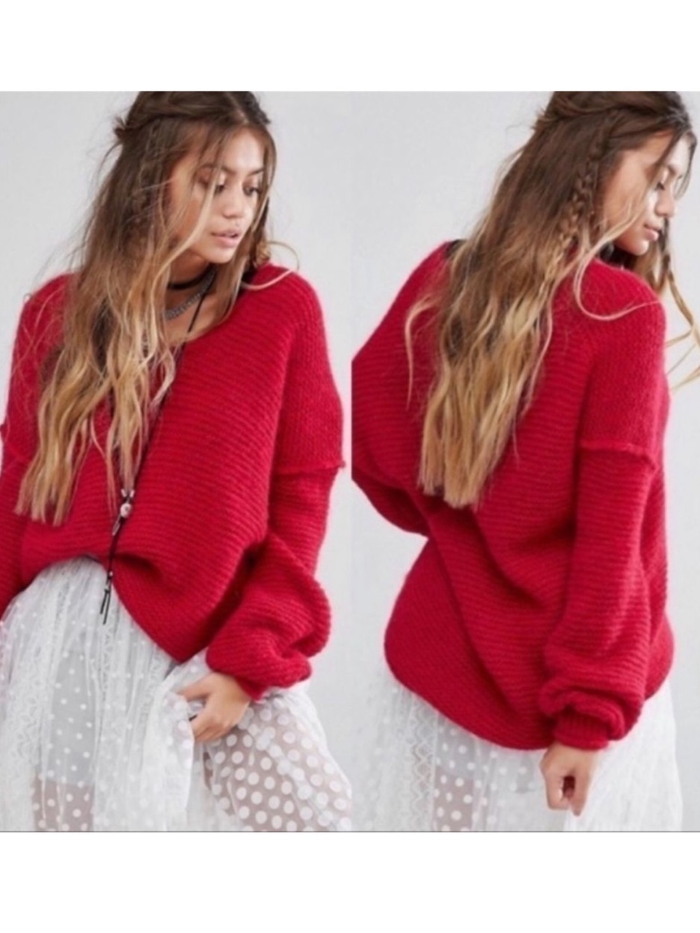 Free People All Mine Raspberry Pink Oversized Alpaca Blend Sweater